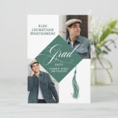 Elegant Script Grad Cap Tassel Graduation Photo Einladung (Stehend Vorderseite)