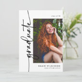 Elegant Script Graduate 4 Photo Collage Graduation Einladung (Stehend Vorderseite)