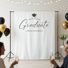 Elegant Script Graduation Party Photo Backdrop Wandteppich