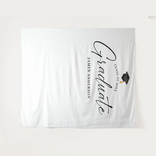 Elegant Script Graduation Party Photo Backdrop Wandteppich (Vorderseite (Horizontal))