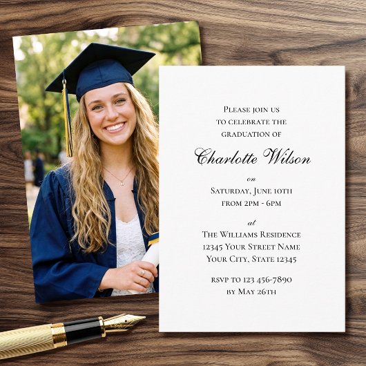 Elegant Script Graduation Party Photo Invitation  Begleitkarte