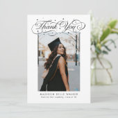 Elegant Script Graduation Photo Dankeskarte (Stehend Vorderseite)