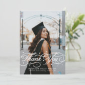 Elegant Script Graduation Photo Dankeskarte (Stehend Vorderseite)