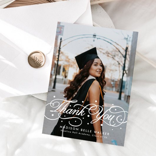 Elegant Script Graduation Photo Dankeskarte