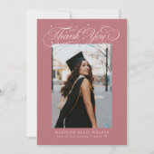 Elegant Script Graduation Photo Pink Dankeskarte (Vorderseite)