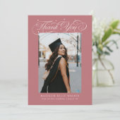 Elegant Script Graduation Photo Pink Dankeskarte (Stehend Vorderseite)