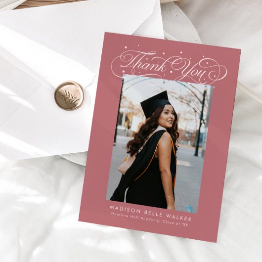 Elegant Script Graduation Photo Pink Dankeskarte