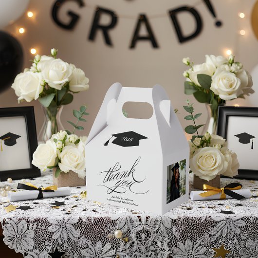 Elegant Script Graduation Thank You Photo Geschenkschachtel