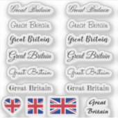Elegant script Great Britain British Flag Name Set Aufkleber (Vorderseite)