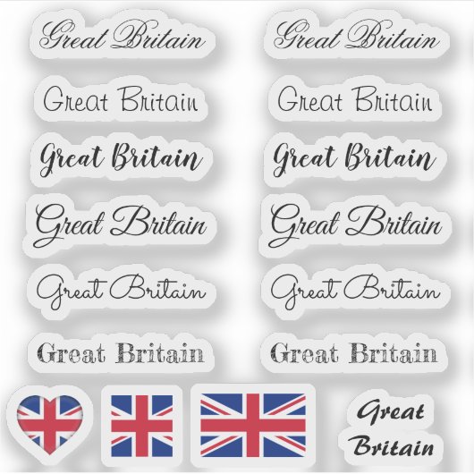 Elegant script Great Britain British Flag Name Set Aufkleber (Vorderseite)