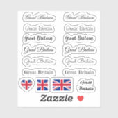 Elegant script Great Britain British Flag Name Set Aufkleber (Blatt)