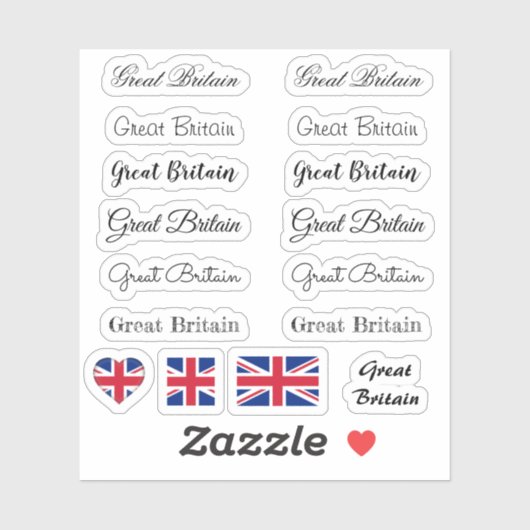 Elegant script Great Britain British Flag Name Set Aufkleber (Blatt)