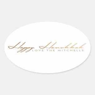 Elegant Script Hanukkah   Rose Gold Ovaler Aufkleber