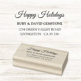 Elegant Script Happy Holidays Return Address Gummistempel