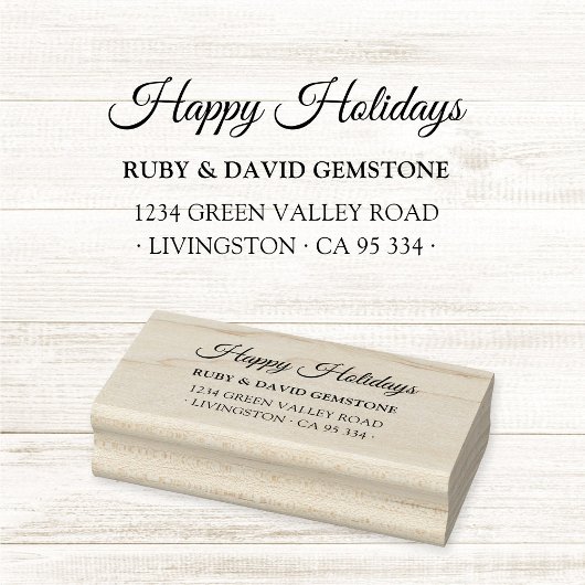 Elegant Script Happy Holidays Return Address Gummistempel