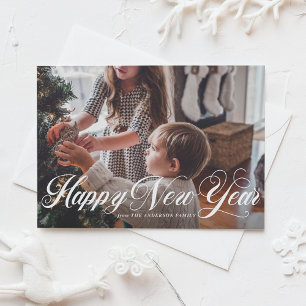 Elegant Script Happy New Year Photo Flat Card Feiertagskarte