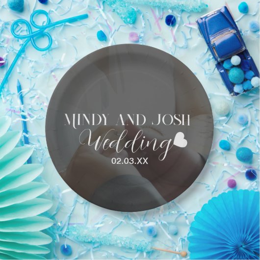 Elegant Script Heart Photo  Pappteller (Party)