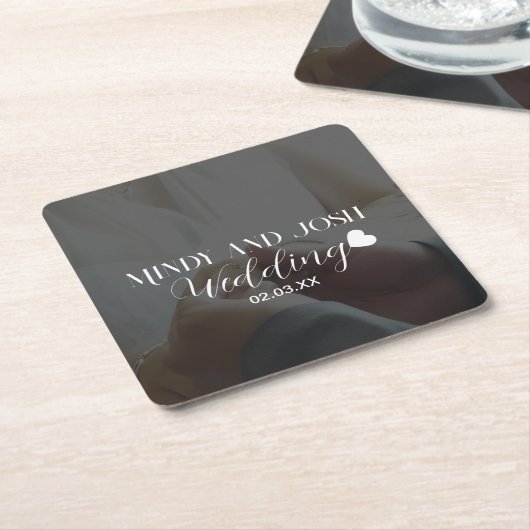 Elegant Script Heart Photo  Rechteckiger Pappuntersetzer (angewinkelt)