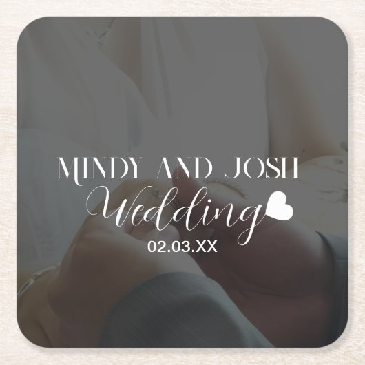 Elegant Script Heart Photo Rechteckiger Pappuntersetzer (Vorderseite)