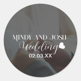 Elegant Script Heart Photo Runder Aufkleber