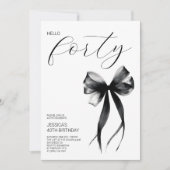 Elegant Script Hello Forty Bow 40th Birthday Party Einladung (Vorderseite)