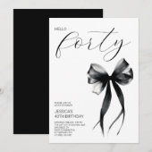 Elegant Script Hello Forty Bow 40th Birthday Party Einladung (Vorne/Hinten)