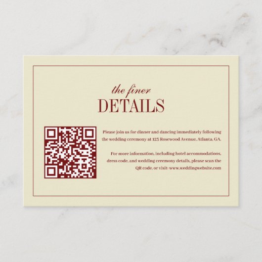 Elegant Script Ivory Cream QR Code Wedding Details Begleitkarte (Vorderseite)