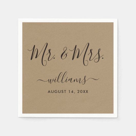 Elegant Script Kraft Mr. and Mrs. Serviette (Vorderseite)