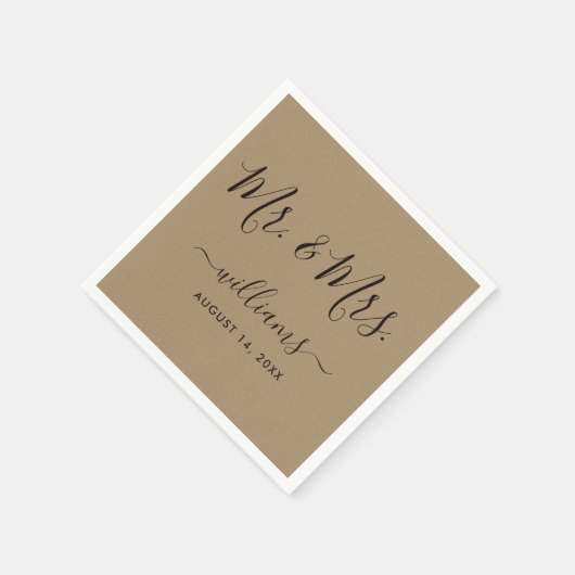 Elegant Script Kraft Mr. and Mrs. Serviette (Ecke)