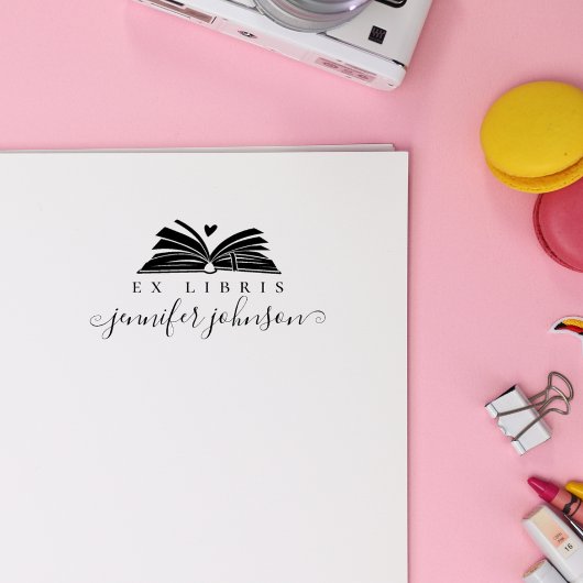 Elegant Script Library Book Ex Libris Gummistempel