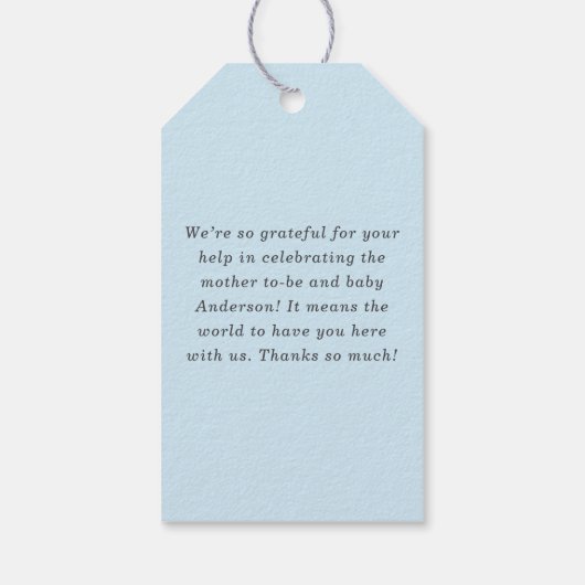 Elegant Script Light Blue  Boy Baby Shower Favor Geschenkanhänger (Rückseite)