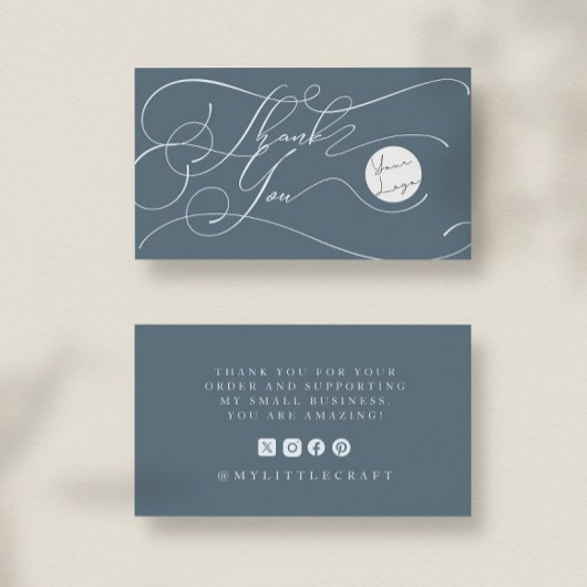 Elegant Script Logo Thank You Small Branding Blue Visitenkarte