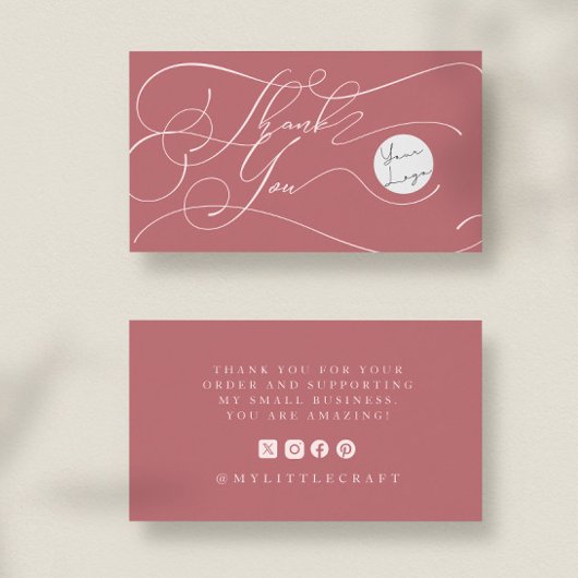 Elegant Script Logo Thank You Small Branding Pink Visitenkarte