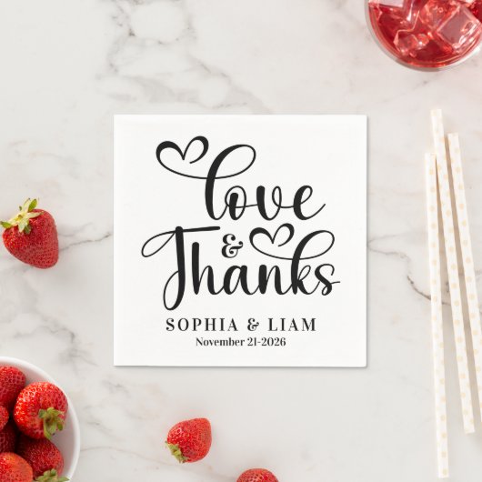 Elegant Script Love and Thanks Wedding Serviette (Beispiel)