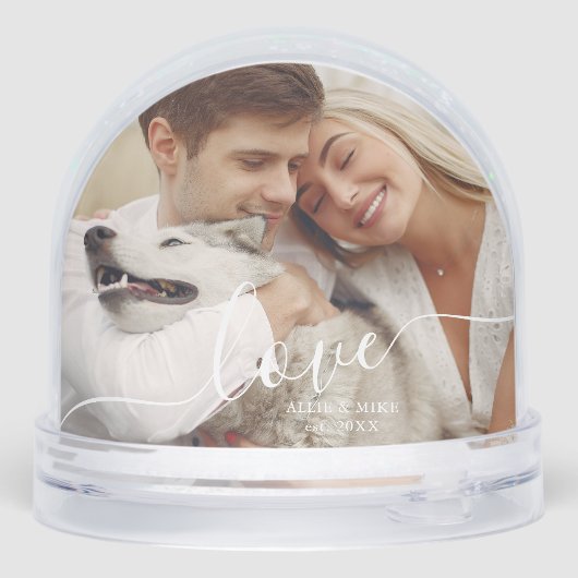 Elegant Script "Love" Photo Snow Globe Schneekugeln (Rückseite)