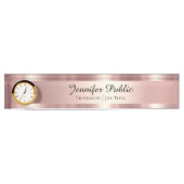Elegant Script Luxurious Rose Gold With Clock Namensplakette (Vorderseite)