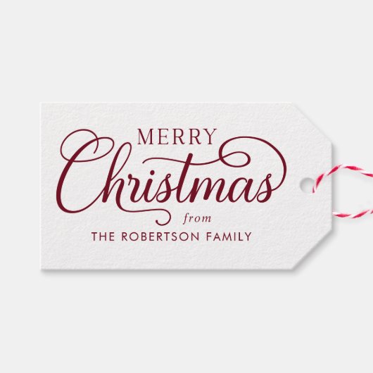 Elegant Script Merry Christmas Botanical Geschenkanhänger (Vorderseite (Horizontal))