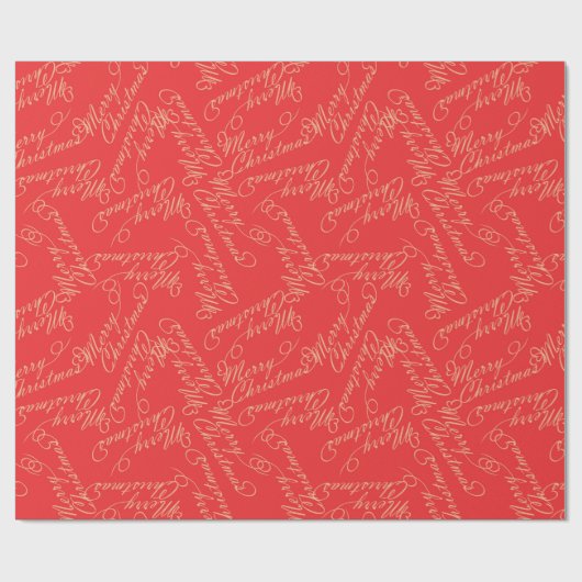 Elegant Script Merry Christmas Pattern/ Red & Gold Geschenkpapier (Flach)