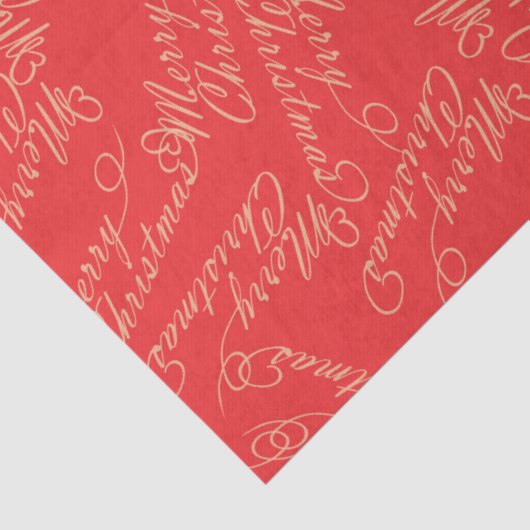 Elegant Script Merry Christmas Pattern/ Red & Gold Seidenpapier (Detail)