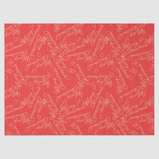 Elegant Script Merry Christmas Pattern/ Red & Gold Seidenpapier (Vorderseite)