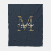 Elegant Script Metallic Navy Blue Gold Monogram Fleecedecke (Vorderseite)