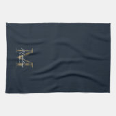 Elegant Script Metallic Navy Blue Gold Monogram Geschirrtuch (Horizontal)