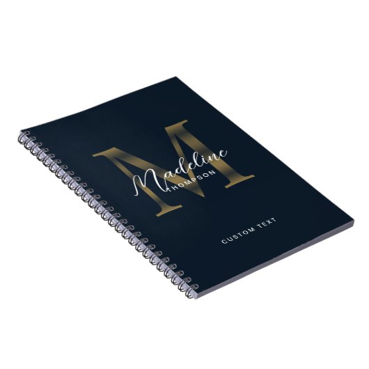 Elegant Script Metallic Navy Blue Gold Monogram Notizblock (Rechte Seite)