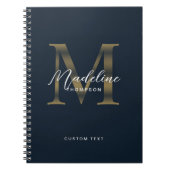 Elegant Script Metallic Navy Blue Gold Monogram Notizblock (Vorderseite)