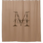 Elegant Script Metallic Taupe Gold Monogram Duschvorhang (Vorderseite)
