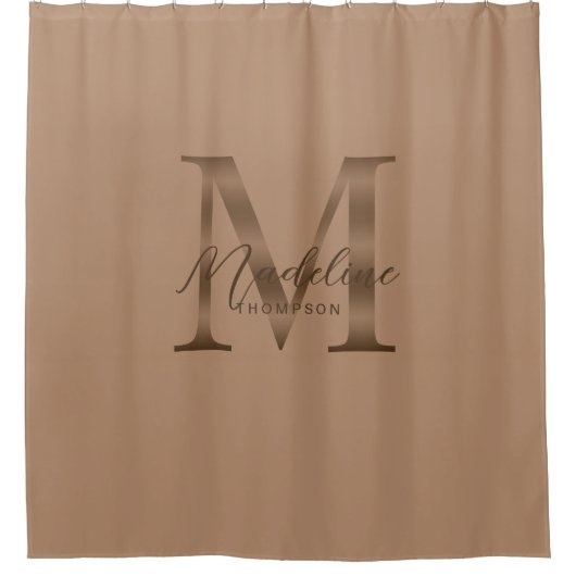 Elegant Script Metallic Taupe Gold Monogram Duschvorhang (Vorderseite)