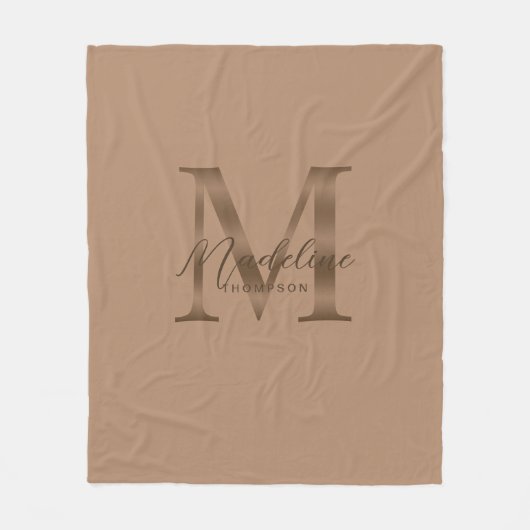 Elegant Script Metallic Taupe Gold Monogram Fleecedecke (Vorderseite)