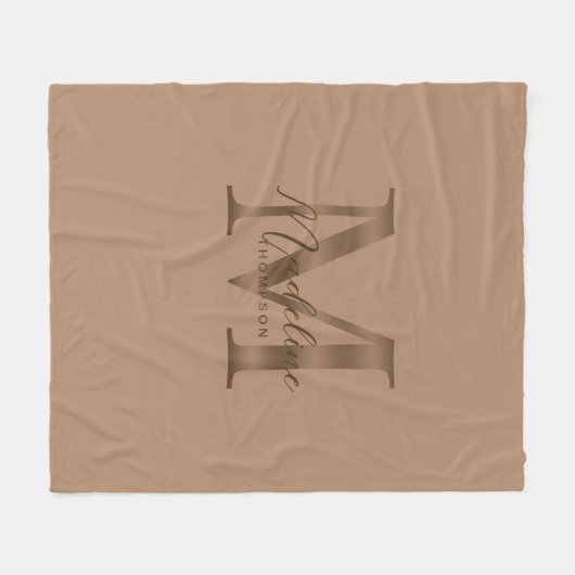 Elegant Script Metallic Taupe Gold Monogram Fleecedecke (Vorderseite (Horizontal))