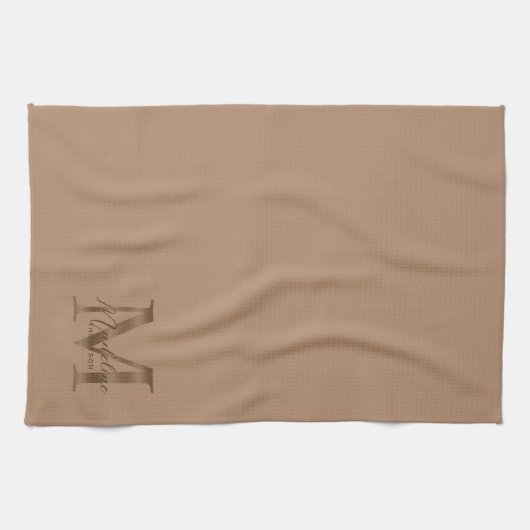 Elegant Script Metallic Taupe Gold Monogram Geschirrtuch (Horizontal)