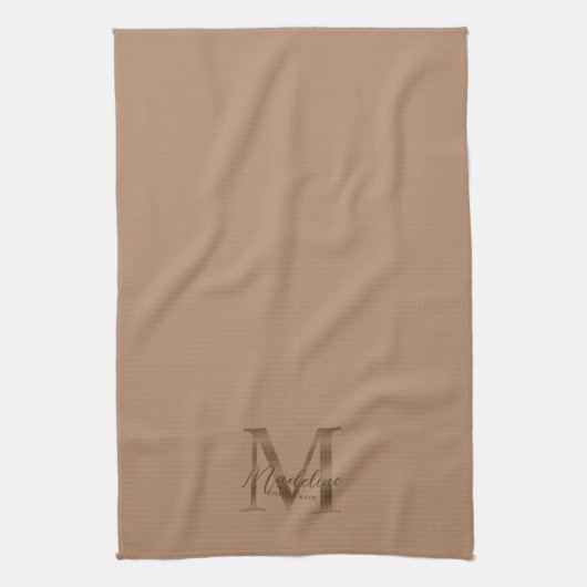 Elegant Script Metallic Taupe Gold Monogram Geschirrtuch (Vertikal)